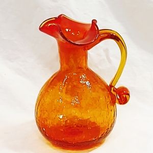Vintage Mid-Century Modern LE Smith Amberina Crackle Glass Pitcher